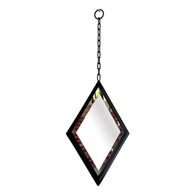Vintage Brutalist Diamond-Shaped Iron Mirror, 1970s For Sale