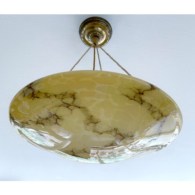 Large Art Deco Pendant Light in Marble Glass, 1930s For Sale - Image 14 of 18