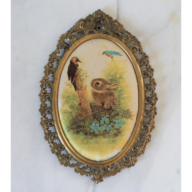 Vintage Framed Italian Silk Animal Wall Hangings - Set of 3 For Sale - Image 4 of 12