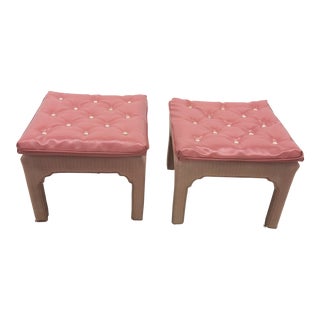 1970s Vintage Two Tone Pink Tufted Billy Baldwin Hollywood Regency Ottoman Footstools - a Pair For Sale