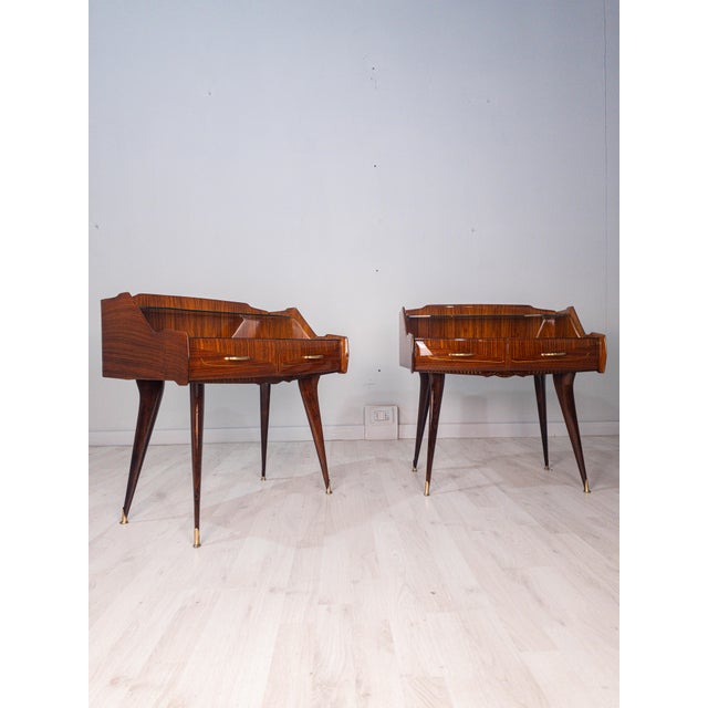 Mid-Century Italian Bedside Tables with Double Glass Tops, 1950s, Set of 2 For Sale - Image 16 of 18
