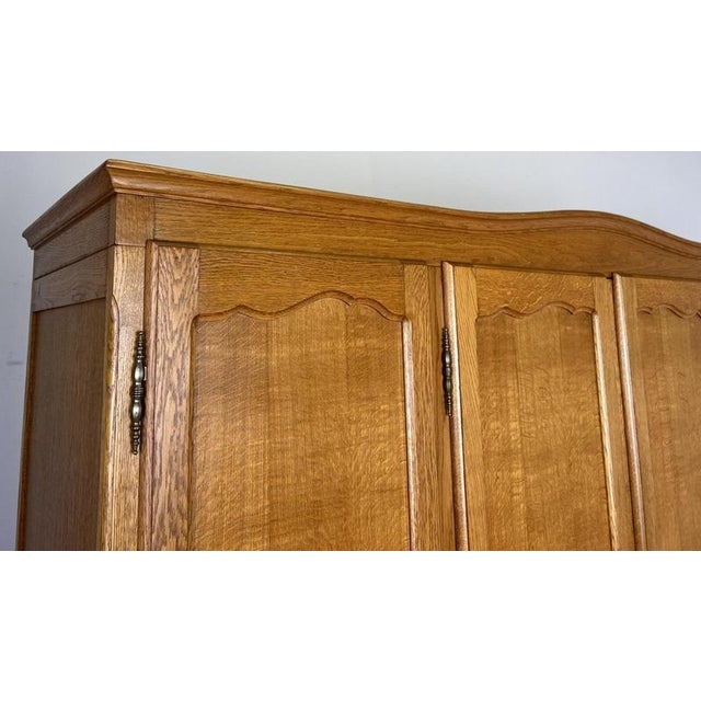 Vintage French Louis XVI Style Carved Oak 4-Door Wardrobe For Sale - Image 11 of 14
