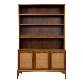 Vintage Lane MCM Hutch Rhythm Cane Door Bookcase Display China Cabinet Shelving For Sale