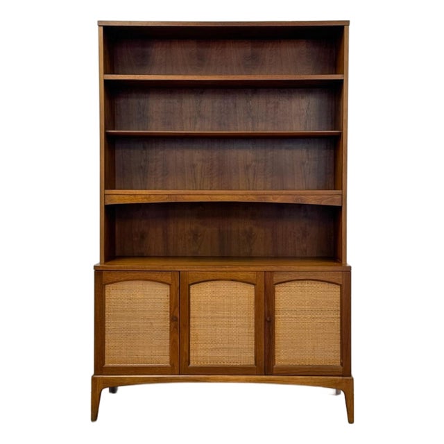 Vintage Lane MCM Hutch Rhythm Cane Door Bookcase Display China Cabinet Shelving For Sale