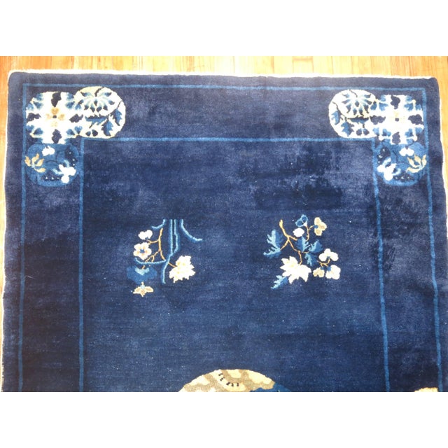 1920s Zabihi Collection Navy Blue Ivory Traditional Chinese Peking Rug For Sale - Image 4 of 18