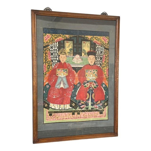 Red Chinese Couple, 1800s, Painting For Sale - Image 8 of 8