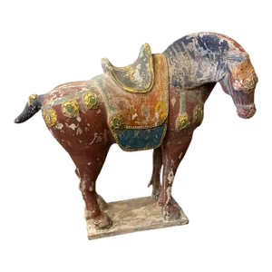 Early 20th Century Antique Hand Painted Wooden Horse Statue