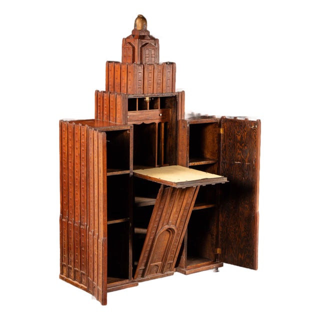 1920s Monumental Art Deco Cathedral Form Secretary Desk For Sale