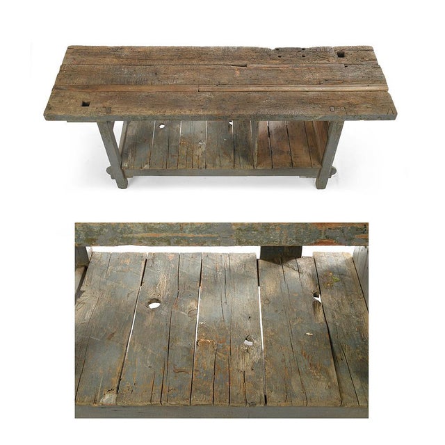 Table patinated wood. Table old vintage teak. 2 has weathered wooden trays and wooden feet. The old teak wood is extremely...