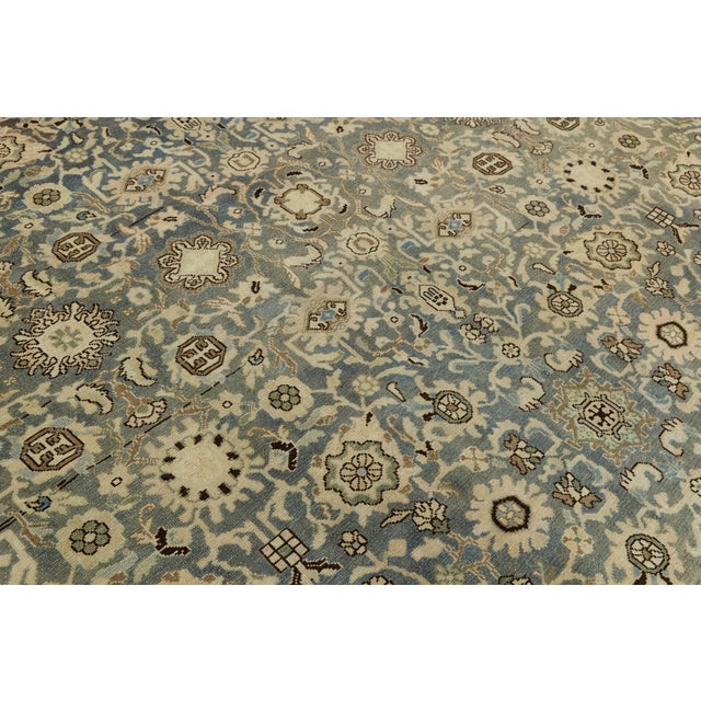 Blue 11x13 Antique Handmade Malayer Style Wool Rug in Soft Neutral & Blue Palette For Sale - Image 8 of 8