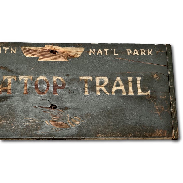 Authentic Old Aged & Weathered Hand Painted Wood Sign From Flattop Trail Rocky Mountian National Park Colorado For Sale - Image 11 of 18