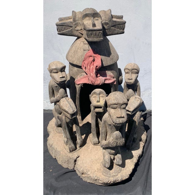 Mid 20th Century Monumental Brutalist Mambila Tribal Shrine Sculpture - Multi-Head Zoomorphic Carving, 27" Wide For Sale - Image 12 of 12