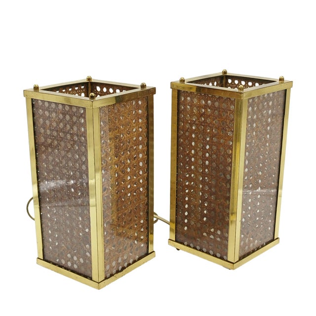 Brass and Vienna Woven Cane Table Lamps in the style of Dior, 1970s, Set of 2 For Sale - Image 9 of 9