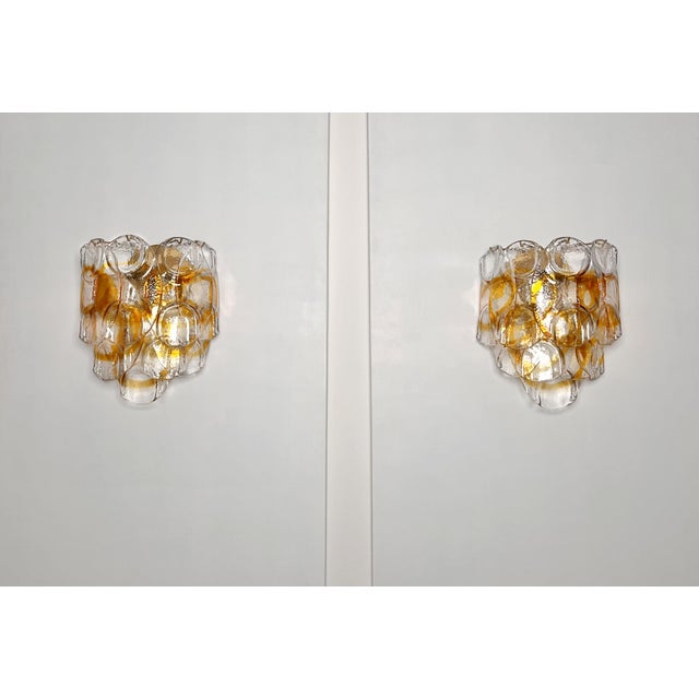 Vintage Italian Murano Wall Lights with 10 Amber Trasparent Glasses, 1990s, Set of 2 For Sale - Image 13 of 18