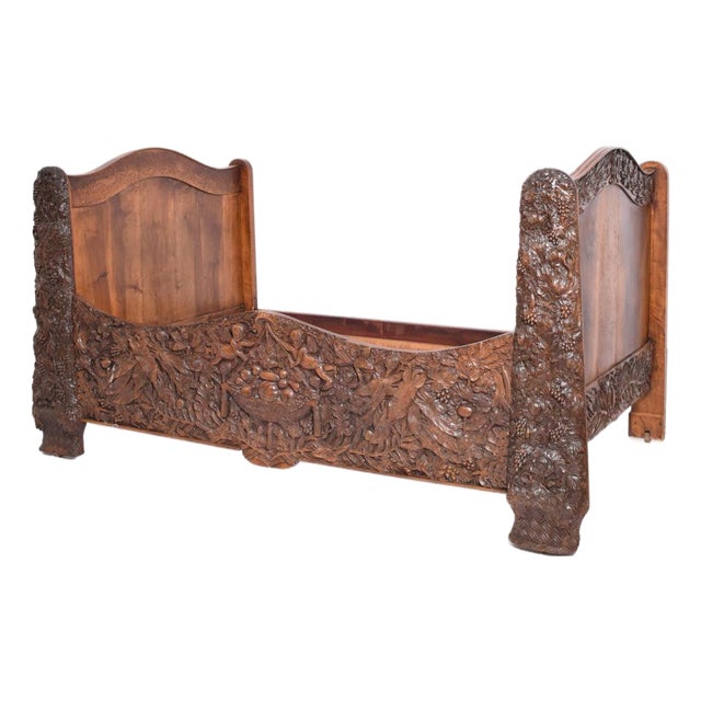 Carved Walnut Bed, End of 19th Century For Sale