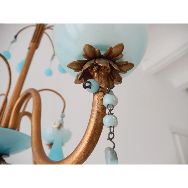 1930 French Blue Opaline Bobeches, Beads and Drops Chandelier For Sale - Image 9 of 10