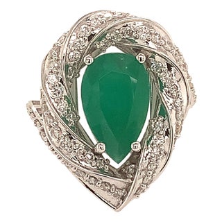 Natural Emerald Diamond Ring 14k Gold 6.1 TCW Certified For Sale
