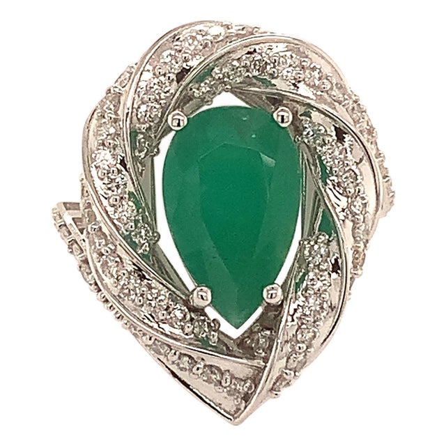 Natural Emerald Diamond Ring 14k Gold 6.1 TCW Certified For Sale