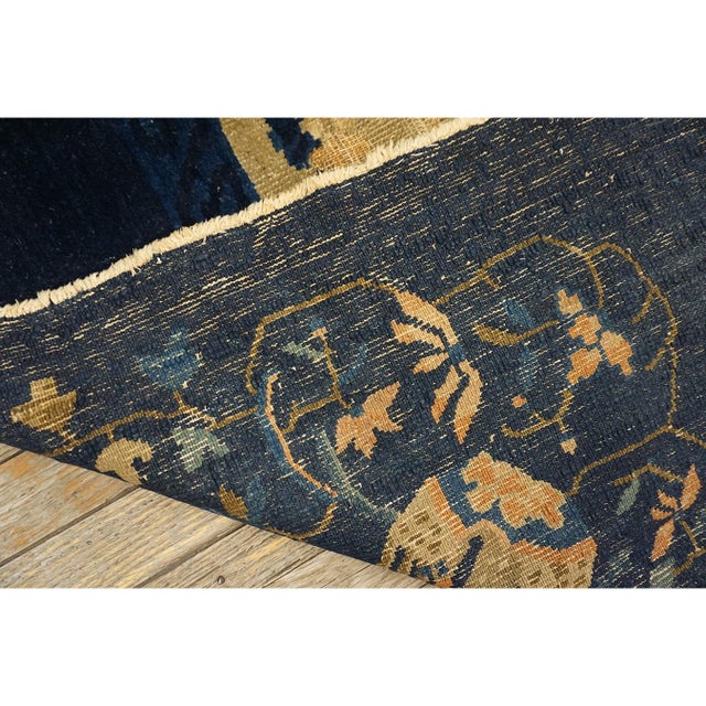Textile 1920s Beige Field Floral Vase Deco Antique Chinese Peking Knotted Room Size Rug For Sale - Image 7 of 7