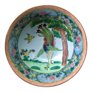 Vintage Chinese Floral and Phoenix Porcelain Bowl For Sale