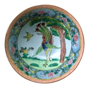 Vintage Chinese Floral and Phoenix Porcelain Bowl