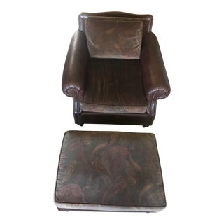 Ralph Lauren Leather and Velvet Armchair and Ottoman For Sale