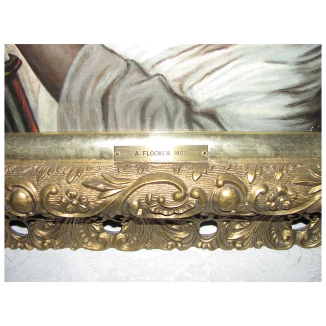 Antique Oil on Canvas Painting Signed A. Flocker Dated 1897 For Sale In Seattle - Image 6 of 8
