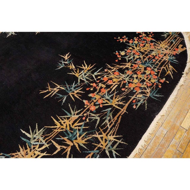 Textile 1930s Black Bamboo Floral Antique Chinese Art Deco Carpet 8'4" X 11'8" Wool Rug For Sale - Image 7 of 9