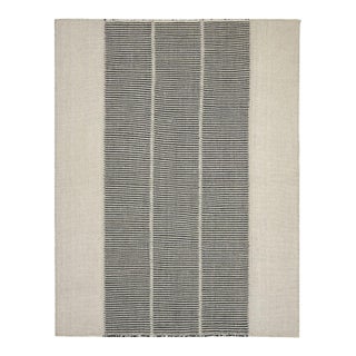 Rug & Kilim’s Contemporary Kilim With Black and Cream White Textural Stripes For Sale