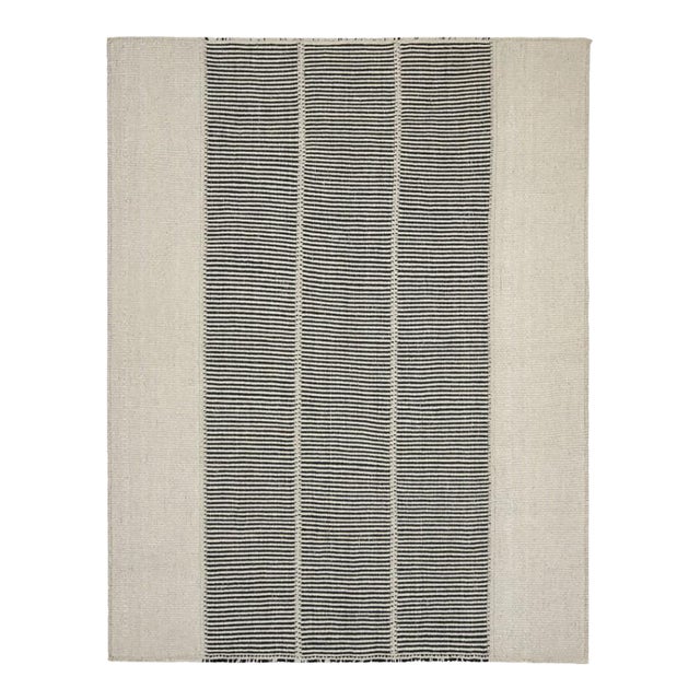 Rug & Kilim’s Contemporary Kilim With Black and Cream White Textural Stripes For Sale