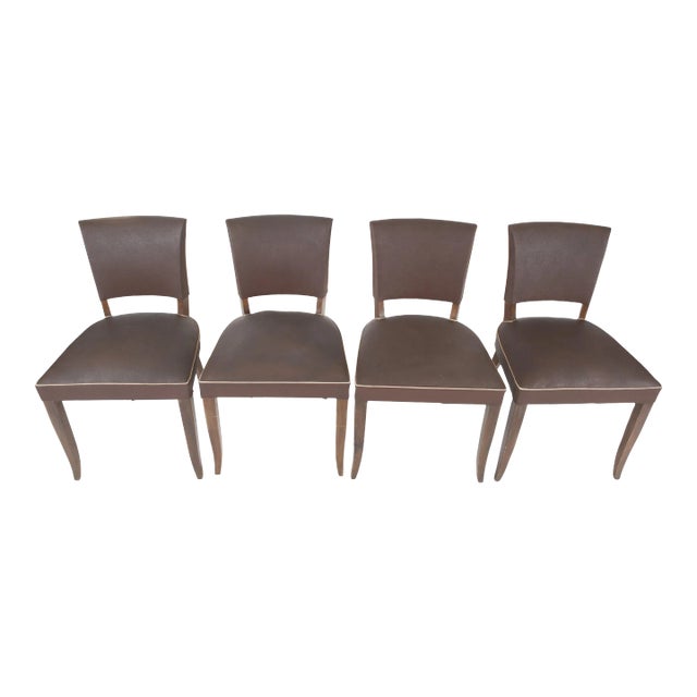 1950s Vintage French Brown Dining Chairs - Set of 4 For Sale