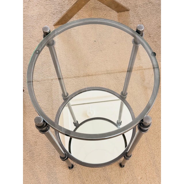 Modern Small Modern Gray Metal and Glass Top Drink/Side Table For Sale - Image 3 of 5
