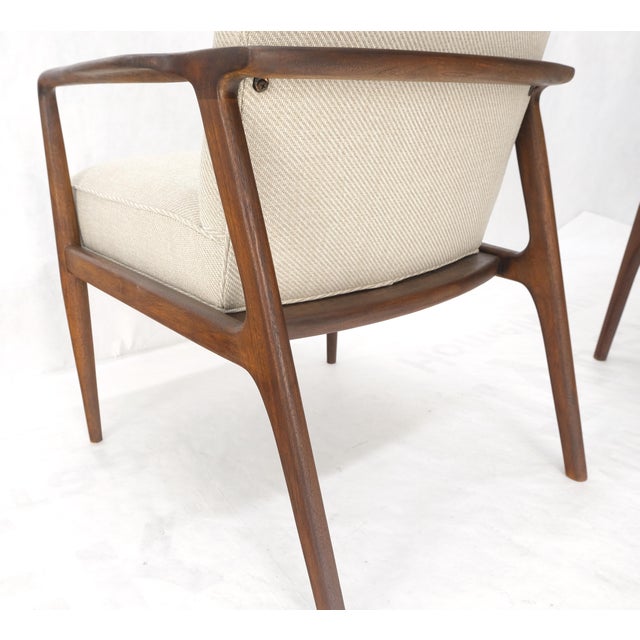 New Oatmeal Tweed Upholstery Oiled Walnut Side Arm Chairs Jens Risom Style MINT! For Sale - Image 10 of 14