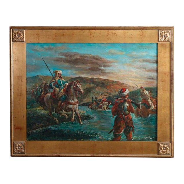 Large Oil Painting, Soldiers on Horseback, by Dakar, 20th C For Sale