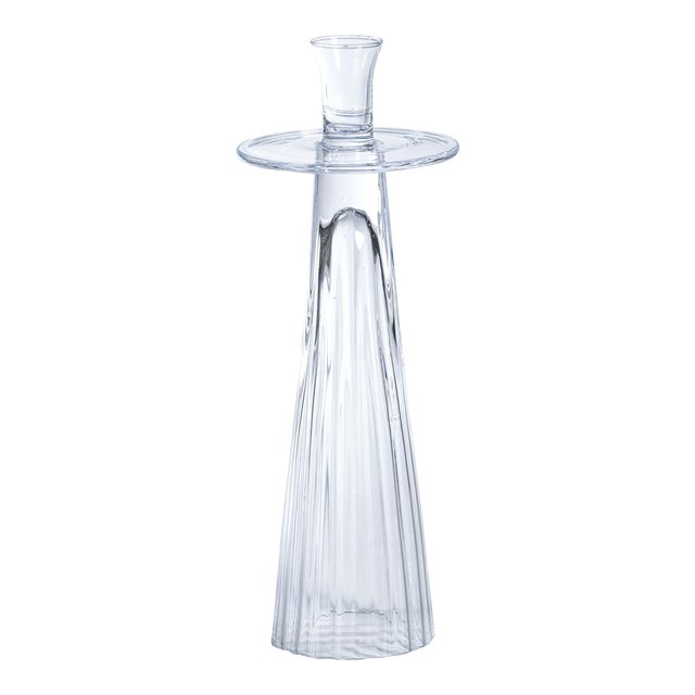 Oslob Tall Ribbed Glass Taper Holder, Small For Sale