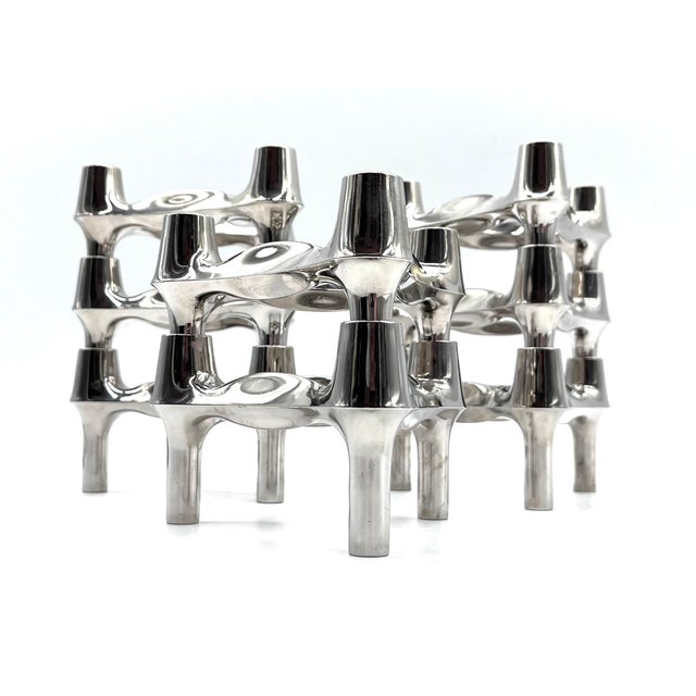 Modular Candleholders in Chrome-Plated Metal, Germany, 1960s, Set of 8 For Sale - Image 12 of 14