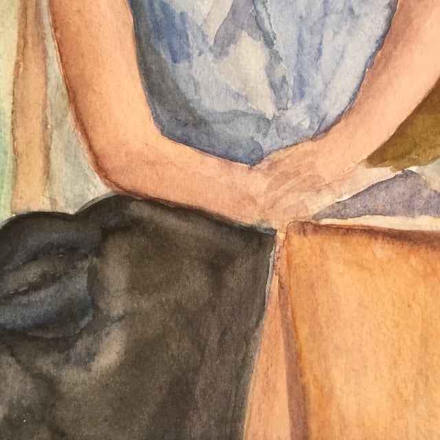 Portraiture Vintage Portrait Watercolor Painting For Sale - Image 3 of 4