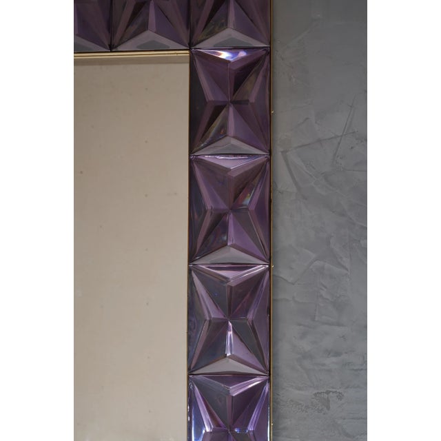 Murano Strong Violet Glass and Brass Console Wall Mirror For Sale - Image 6 of 9