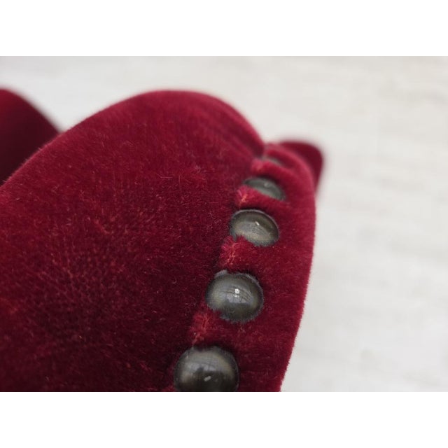 Danish Highback Wingback Armchair in Cherry-Red Velour, 1960s For Sale - Image 13 of 18