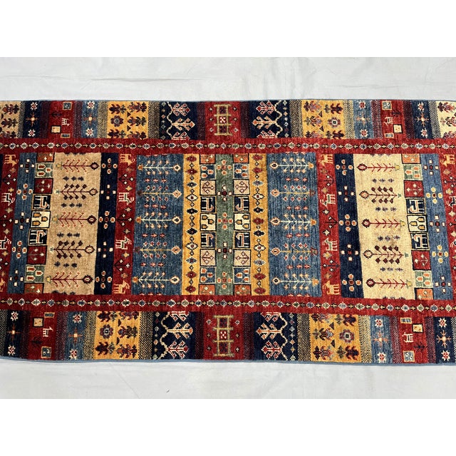 2000 - 2009 Sultani Khorjin Design Wool Runner in Blue and Red, 2'7" X 9'6" For Sale - Image 5 of 14