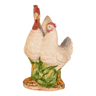 Vintage Ceramic Vietri Rooster and Hen Sculpture, Circa 1980's For Sale