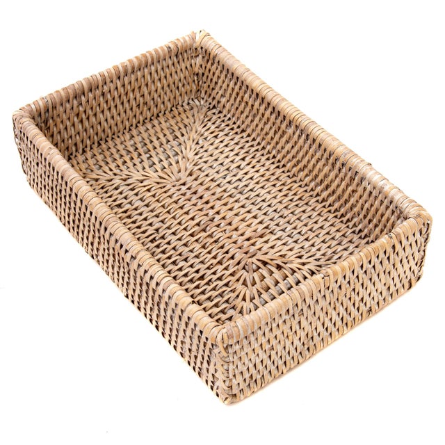 Boho Chic Artifacts White Rattan Napkin Holder For Sale