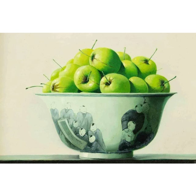 Green Apples is an original oil painting realized by Zhang Wei Guang (Mirror) in 2000s. Includes frame. Hand signed on the...