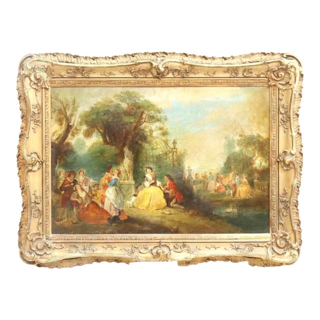 18th C, 1700s Antique, French School, Fete Champetre, Gold Frame, Oil Painting! For Sale