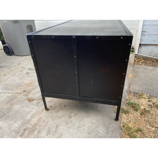 Black Restoration Hardware 1900’s French Industrial Metal Tool Chest Desk With Patina For Sale - Image 8 of 12