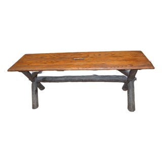 1980s Rustic Old Hickory Indiana Oak Wood / Log Bench Dining Seat For Sale