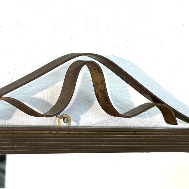 Vintage Italian Wall Mirror With Ornamental Metal Accent, 1970's For Sale - Image 4 of 6