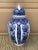 A richly decorated blue and white porcelain ginger jar by Ardalt's Blue Delfia line, crafted in Italy during the mid-20th...