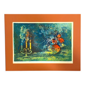 Mid 20th Century Hoi Lebadang (1922-2015) Still Life Lithograph Signed Floral Candles Vietnamese French Art