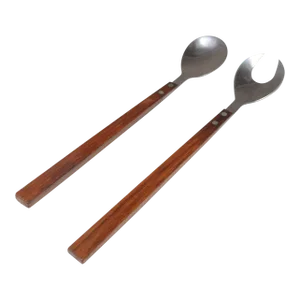 Vintage Japanese Modern Stainless Steel and Rosewood Salad Tongs
